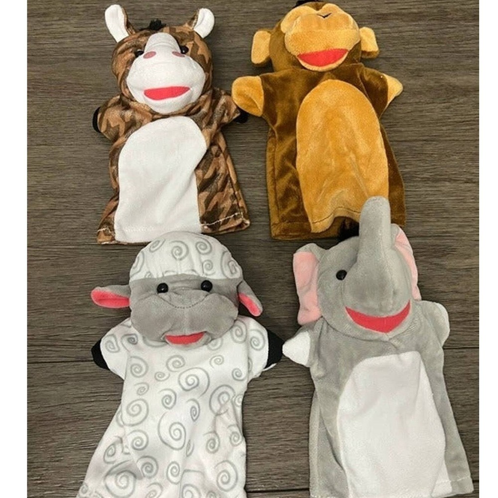 Melissa & Doug Animal Assortment Hand Puppets Cow Monkey Sheep Elephant Set of 4